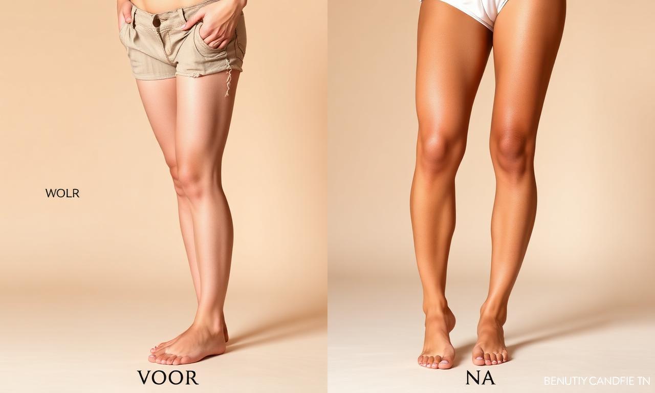 Spray tan voor en na — benen — licht