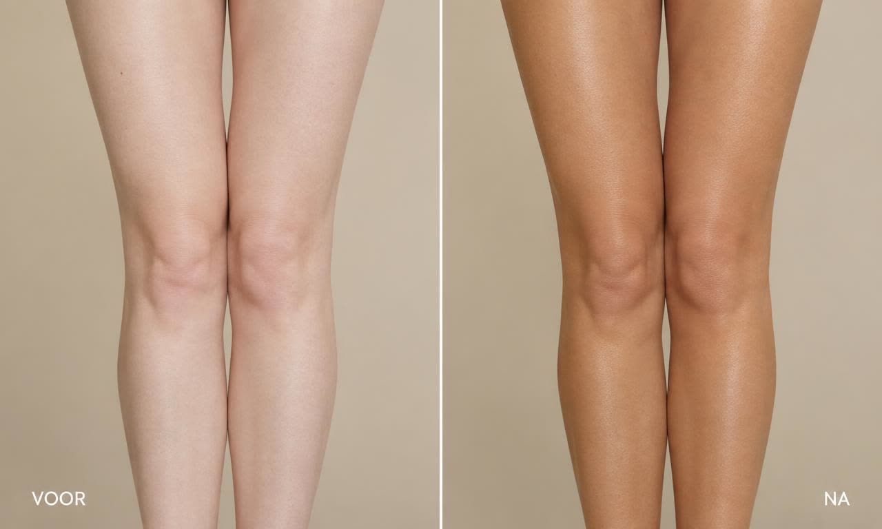 Spray tan voor en na — benen — licht