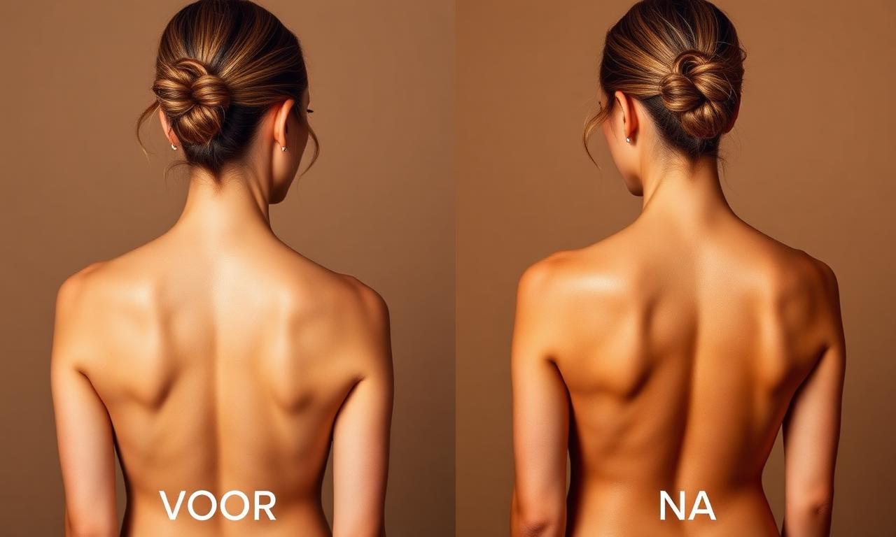 Spray tan voor en na — rug — licht-medium