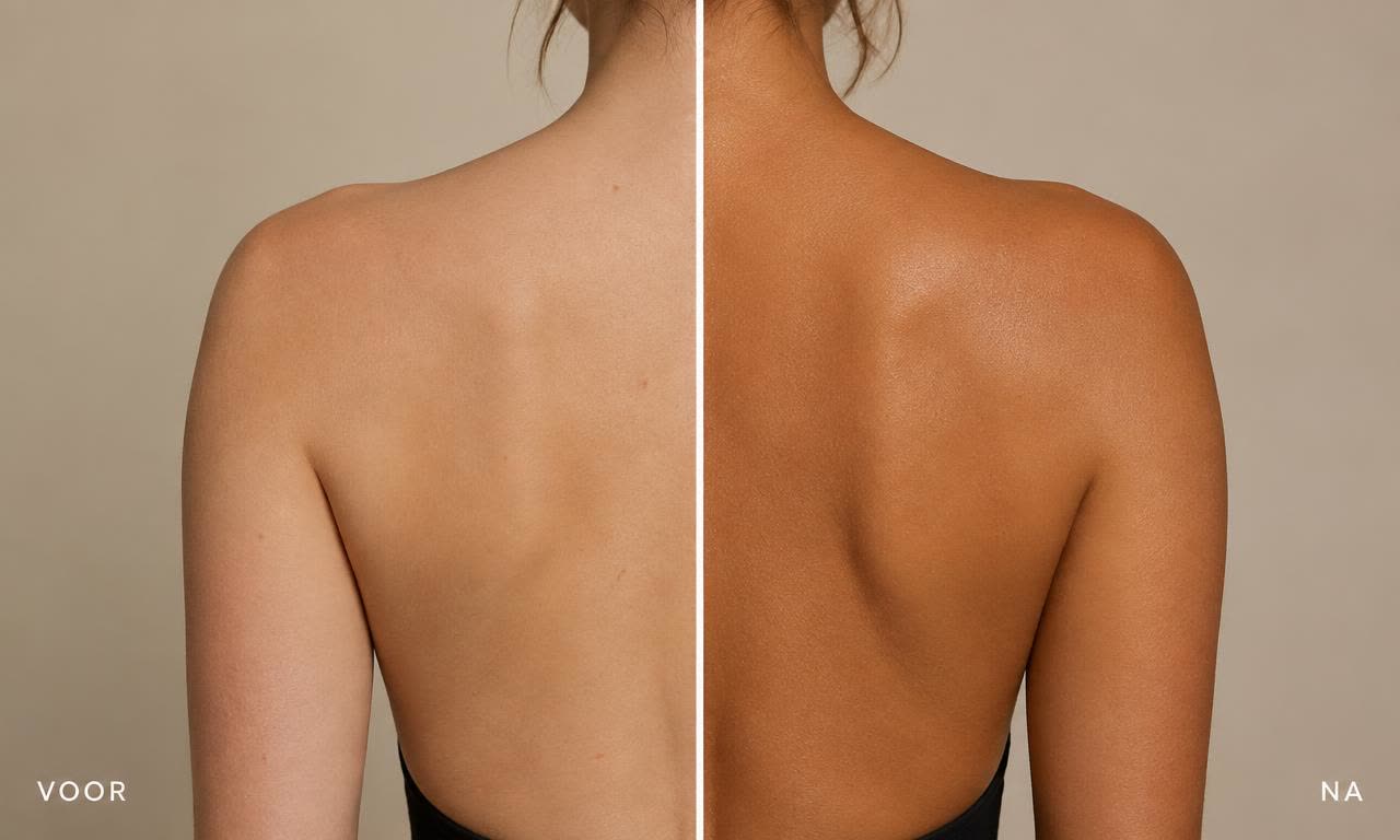Spray tan voor en na — rug — licht-medium