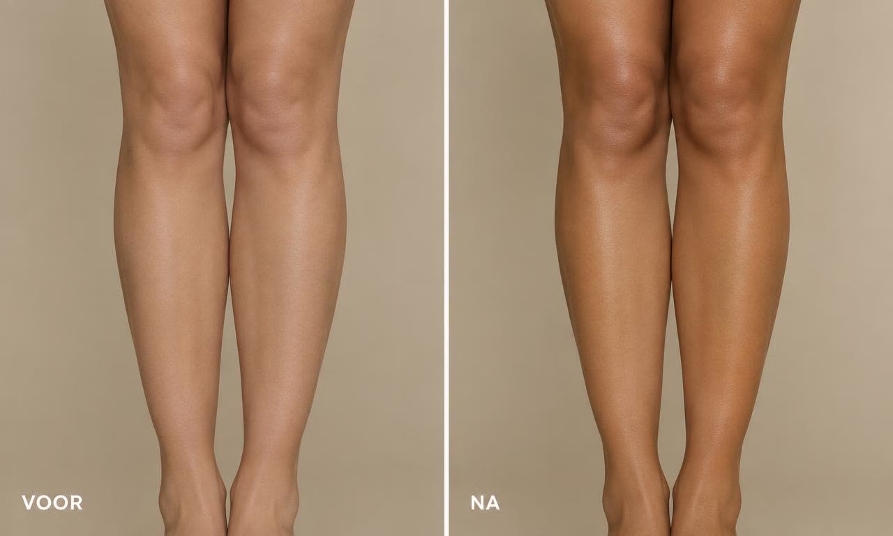Spray tan voor en na — medium huid