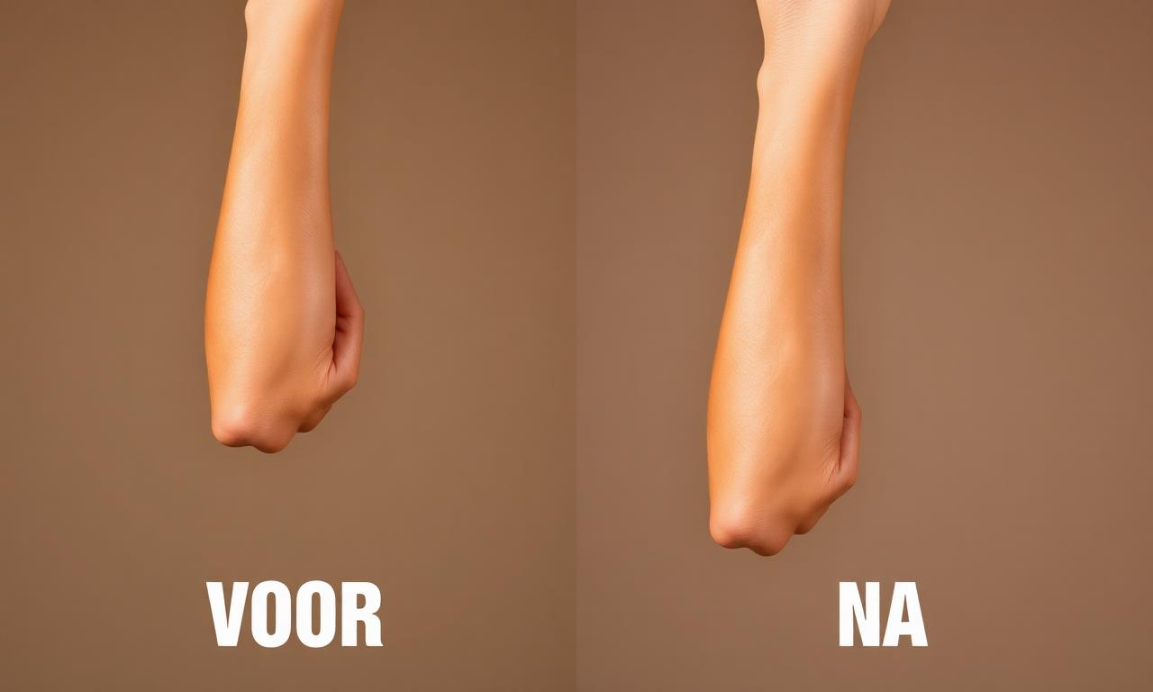 Spray tan voor en na — onderarm — mature huid