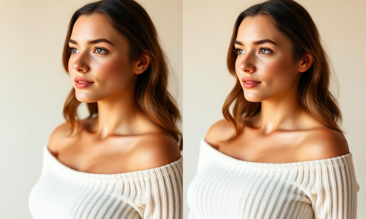 Spray tan voor en na — schouders — sproetjes
