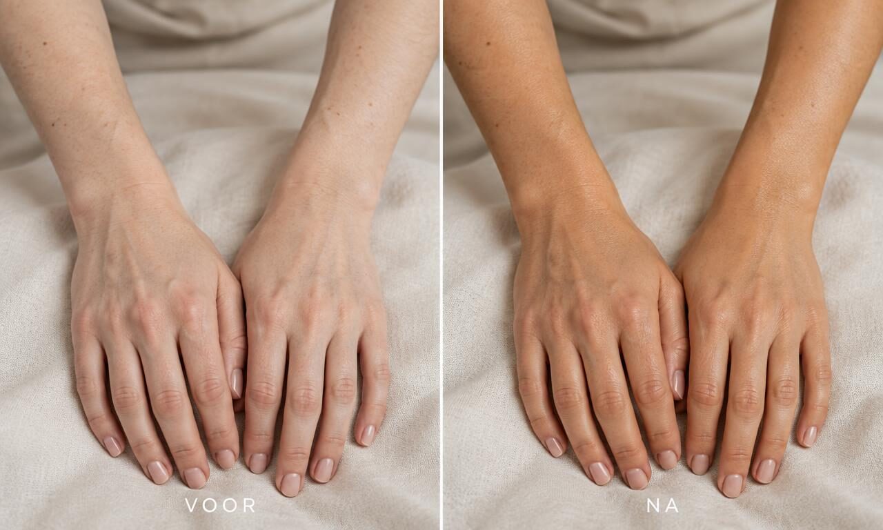 Spray tan voor en na — handen — licht
