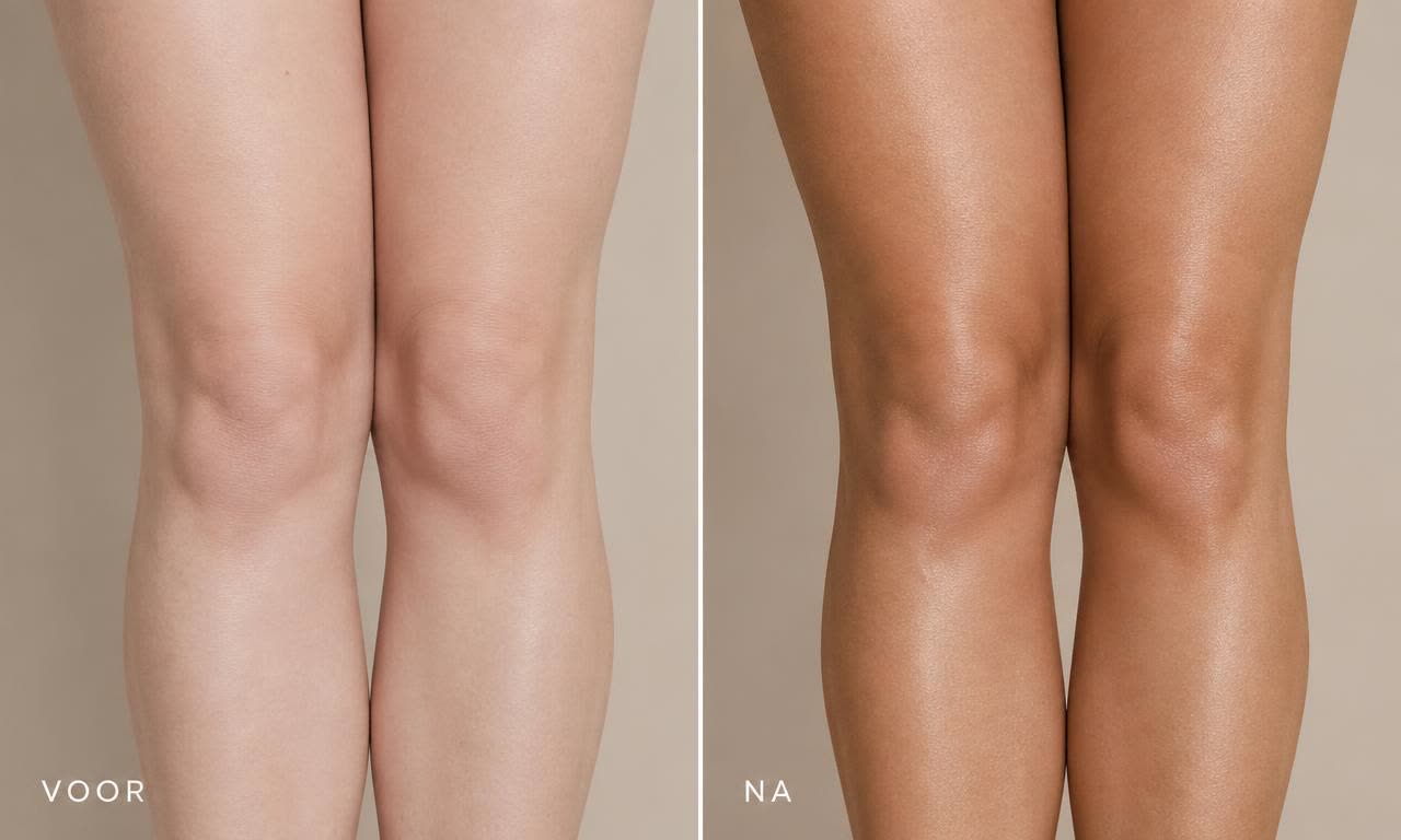 Spray tan voor en na — dijen & knieën — licht