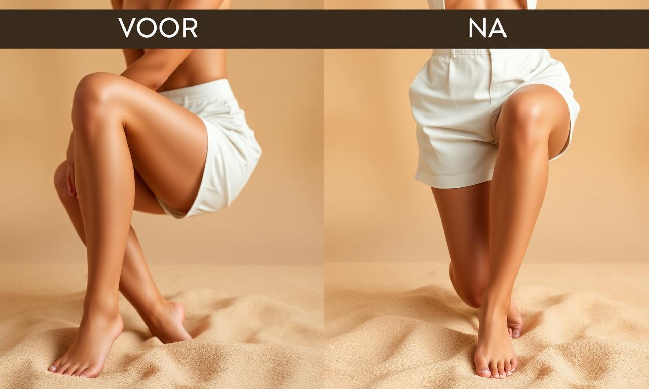Spray tan voor en na — dijen & knieën — licht