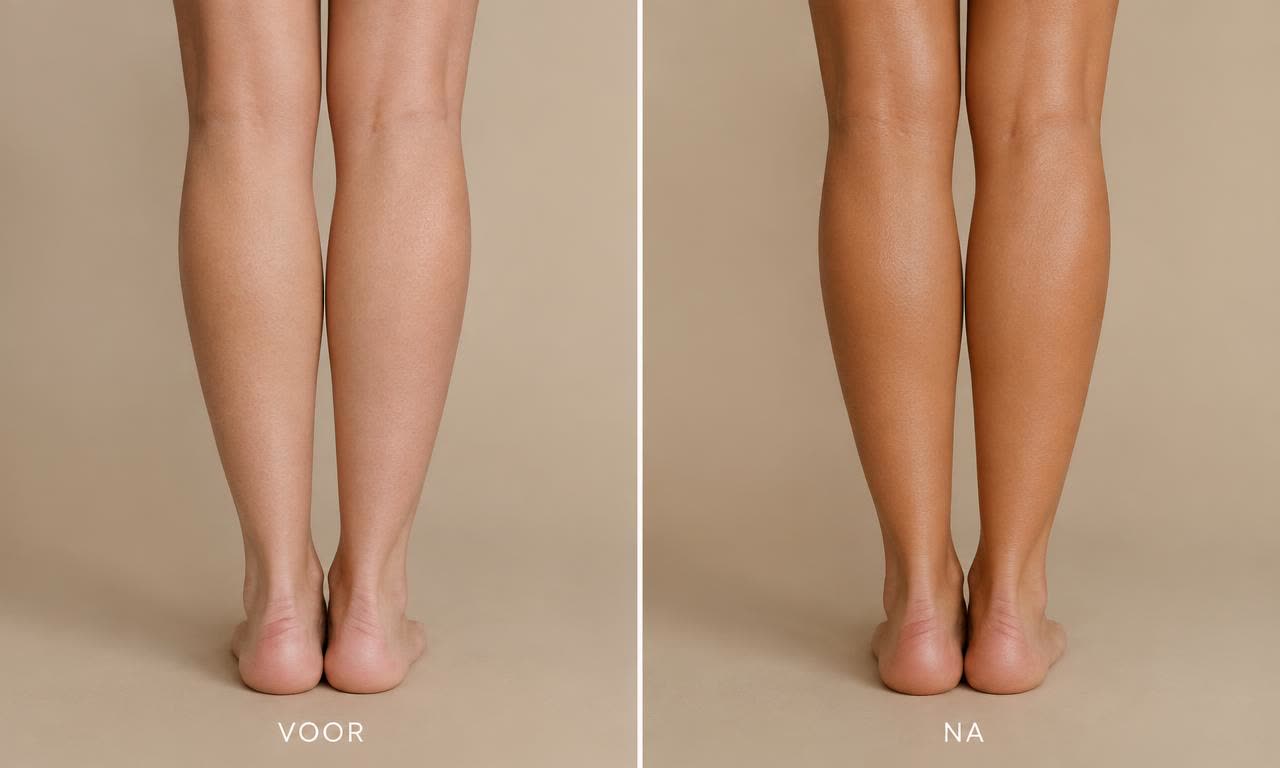 Spray tan voor en na — vakantie glow