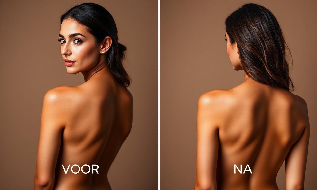 Spray tan voor en na — rug — diep