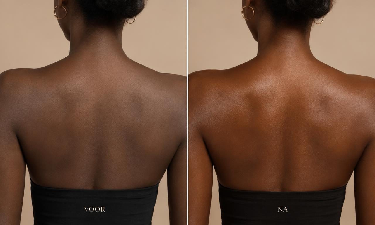 Spray tan voor en na — rug — diep